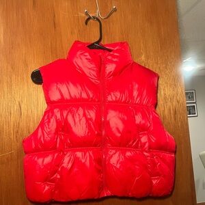 Red cropped puffer vest